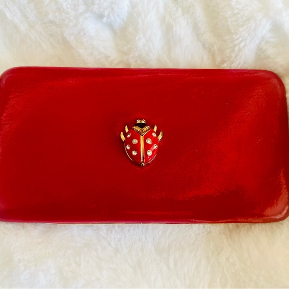 Kenneth Jay Lane Red ❤️🖤 Leather Ladybug 🐞 June Bug Clutch Wallet 💛 - Picture 1 of 9